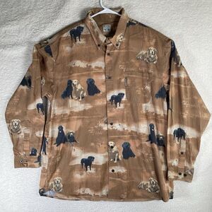Columbia PHG Shirt Mens XL Brown Dogs Print AOP Button Front Hunting Fishing